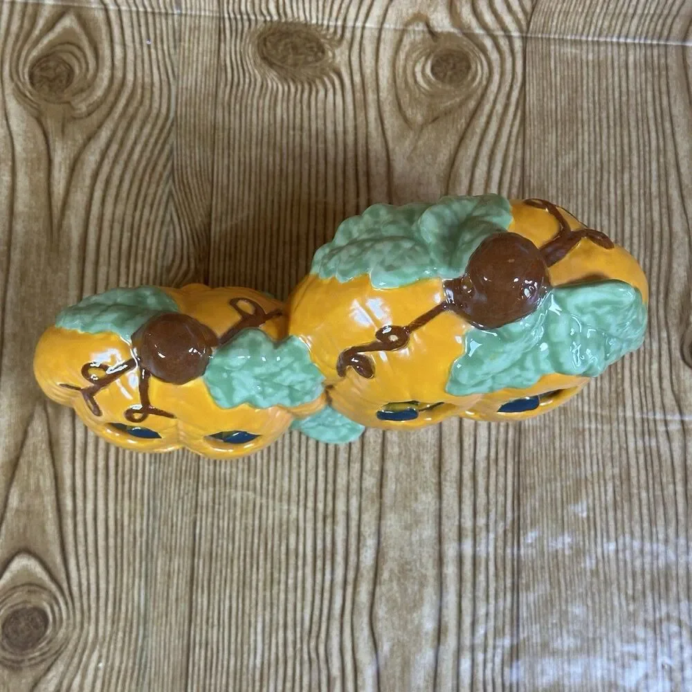 Vintage Ceramic Mold Halloween‎ Pumpkin Hand Painted Jack O Lantern 8”